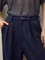 Becky Malinsky x Alex Mill Walker Pleated Pant in Wool Crepe(Evening Blue,2)