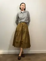Becky Malinsky x Alex Mill Foshay Skirt in Taffeta(Khaki,XS)
