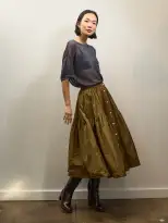 Becky Malinsky x Alex Mill Foshay Skirt in Taffeta(Khaki,XS)
