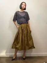 Becky Malinsky x Alex Mill Foshay Skirt in Taffeta(Khaki,XS)