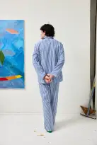 Schostal x Alex Mill Striped Long Sleeve Pajama Set(Navy Stripe,40)