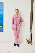 Schostal x Alex Mill Striped Long Sleeve Pajama Set(Red Stripe,40)