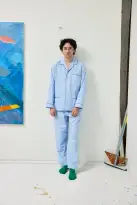 Schostal x Alex Mill Solid Long Sleeve Pajama Set(Sky Blue,40)