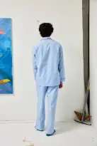 Schostal x Alex Mill Solid Long Sleeve Pajama Set(Sky Blue,40)