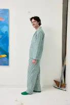 Schostal x Alex Mill Striped Long Sleeve Pajama Set(Green Stripe,40)