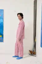 Schostal x Alex Mill Striped Long Sleeve Pajama Set(Red Stripe,40)