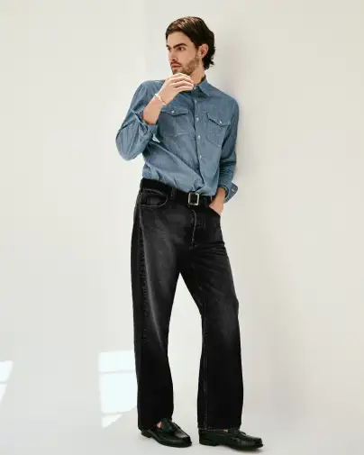 AM Relaxed Straight 5 Pocket Jean(Vintage Black Wash,28)