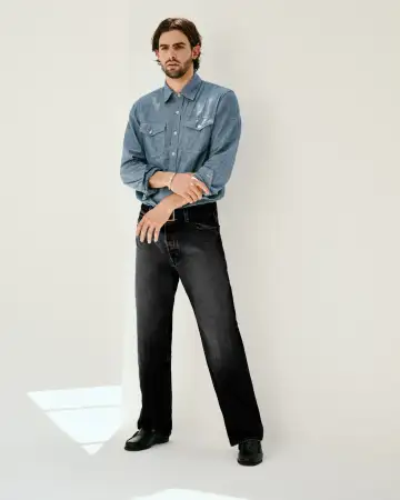 AM Relaxed Straight 5 Pocket Jean(Vintage Black Wash,28)