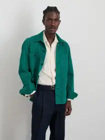Garment Dyed Work Jacket in Recycled Denim(Jadeite,XS)