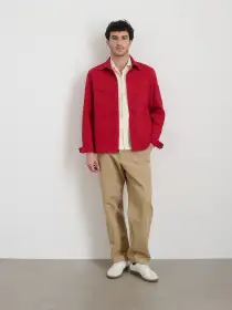 Garment Dyed Work Jacket in Recycled Denim(Red Pepper,XS)