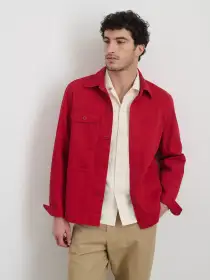 Garment Dyed Work Jacket in Recycled Denim(Red Pepper,XS)