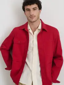 Garment Dyed Work Jacket in Recycled Denim(Red Pepper,XS)
