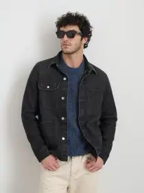 Work Jacket In Vintage Wash Denim(Vintage Black Wash,XS)
