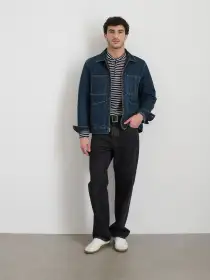 Zip Work Jacket in Lightweight Japanese Denim(Indigo Rinse Wash,XS)