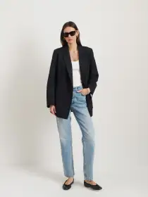 Soho Waisted Blazer In Linen Cotton(Black,XS)