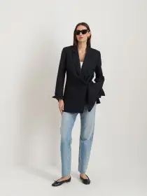 Soho Waisted Blazer In Linen Cotton(Black,XS)