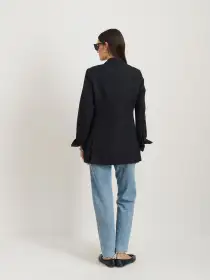 Soho Waisted Blazer In Linen Cotton(Black,XS)