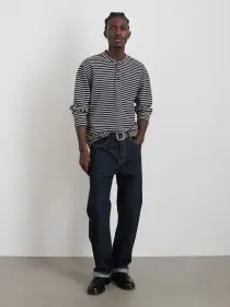 Alan Striped Henley in Cotton(Navy/Natural,XS)