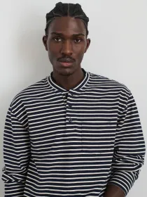 Alan Striped Henley in Cotton(Navy/Natural,XS)