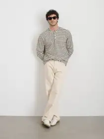 Alan Striped Henley in Cotton(Natural/Black,XS)