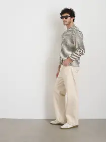 Alan Striped Henley in Cotton(Natural/Black,XS)