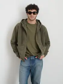 Fleece Track Zip Hoodie(Olive Green,XS)