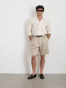 Daniel Pleated Shorts In Linen Herringbone(Flax,28)