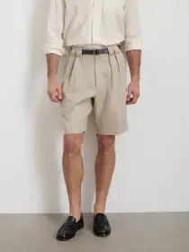 Daniel Pleated Shorts In Linen Herringbone(Flax,28)