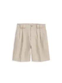 Daniel Pleated Shorts In Linen Herringbone