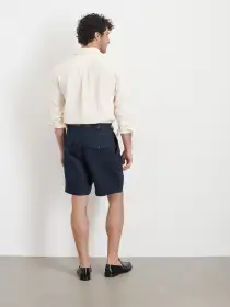 Daniel Pleated Shorts In Linen Herringbone(Navy/Black,28)