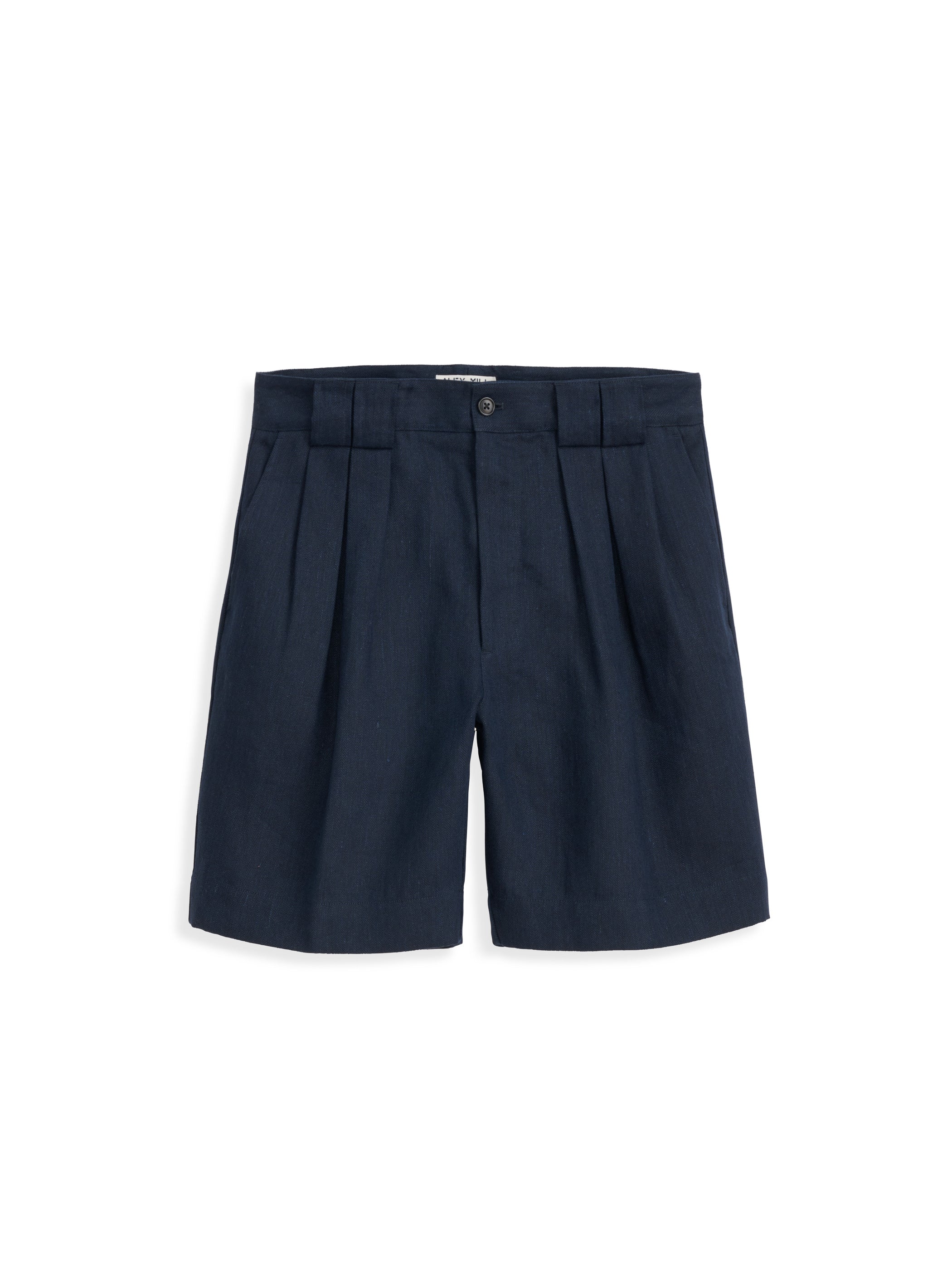 Daniel Pleated Shorts In Linen Herringbone