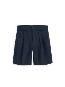 Daniel Pleated Shorts In Linen Herringbone