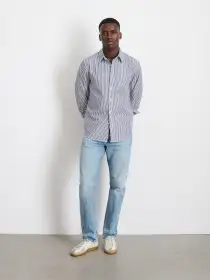 Mill Shirt in Striped Cotton Poplin(Navy/White,XS)