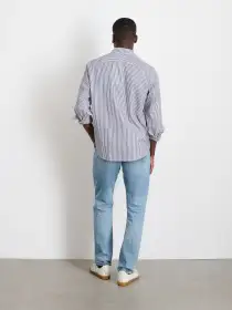 Mill Shirt in Striped Cotton Poplin(Navy/White,XS)