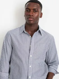 Mill Shirt in Striped Cotton Poplin(Navy/White,XS)
