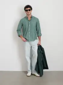 Mill Shirt in Thin Stripe(Cypress/Ivory,XS)
