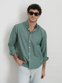 Mill Shirt in Thin Stripe(Cypress/Ivory,XS)