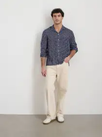 Mason Shirt In Cotton Linen(Navy/Ivory,XS)