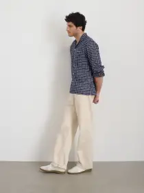 Mason Shirt In Cotton Linen(Navy/Ivory,XS)