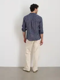 Mason Shirt In Cotton Linen(Navy/Ivory,XS)