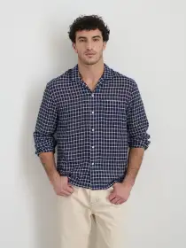 Mason Shirt In Cotton Linen(Navy/Ivory,XS)