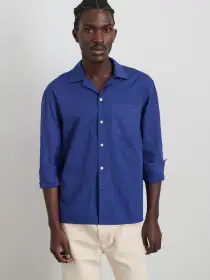 Mason Shirt In Japanese Crinkle Cotton(Blue,XS)
