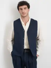 Daniel Vest In Linen Herringbone(Navy/Black,XS)