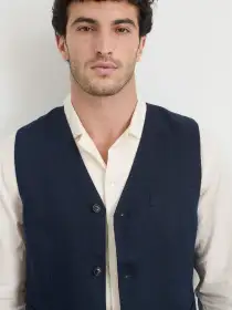 Daniel Vest In Linen Herringbone(Navy/Black,XS)