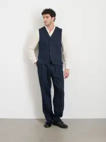 Daniel Vest In Linen Herringbone(Navy/Black,XS)