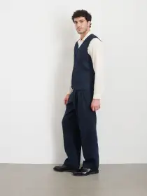 Daniel Vest In Linen Herringbone(Navy/Black,XS)