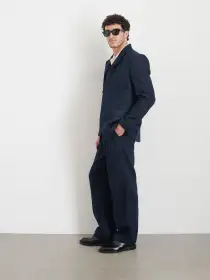 Daniel Four Button Blazer In Linen Herringbone(Navy/Black,XS)