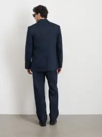 Daniel Four Button Blazer In Linen Herringbone(Navy/Black,XS)