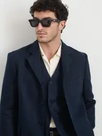 Daniel Four Button Blazer In Linen Herringbone(Navy/Black,XS)