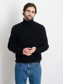 Judd Ribbed Turtleneck in Washed Cashmere(Black,XS)